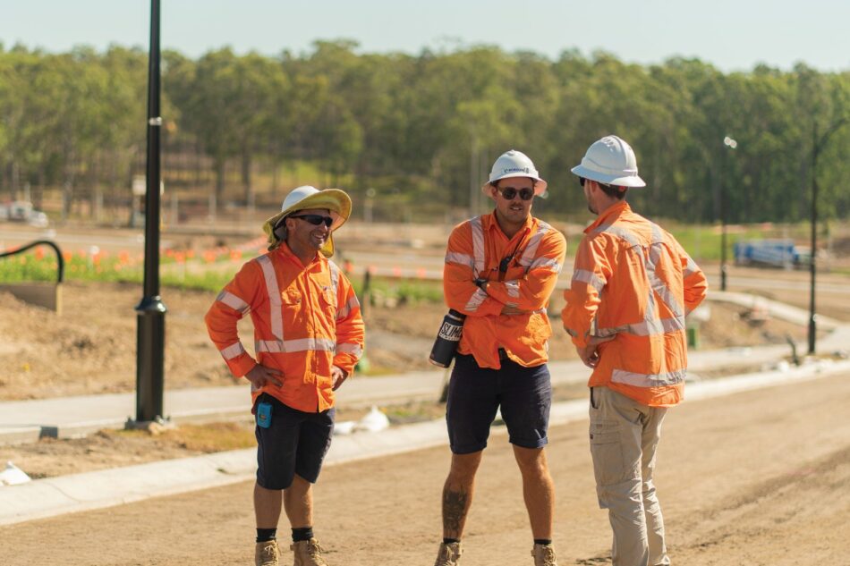 Construction workers on site. Subdivision Civil Construction works.